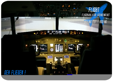 Simulator-Cockpit Text: geh fliegen